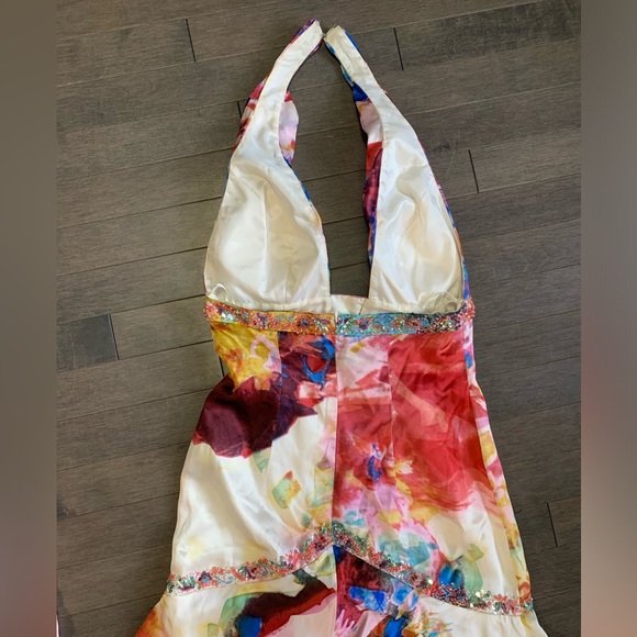 Jovani 100% Silk Multicolour Prom Halter Dress w/ Scarf Size 2 - Picture 9 of 16